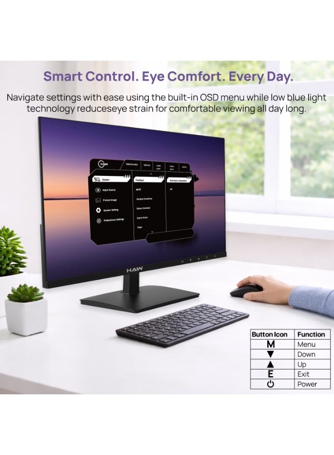 هاو شاشة ألعاب HAW F27IPX مقاس 27 بوصة FHD 1920×1080 بتقنية IPS، معدل تحديث 120 هرتز، زمن استجابة 0.5 مللي ثانية MPRT، تدعم HDMI 2.1، متوافقة مع FreeSync وG-Sync، مكبرات صوت مدمجة، شاشة مسطحة، مناسبة للكمبيوتر وأجهزة الألعاب – أسود - Image 5